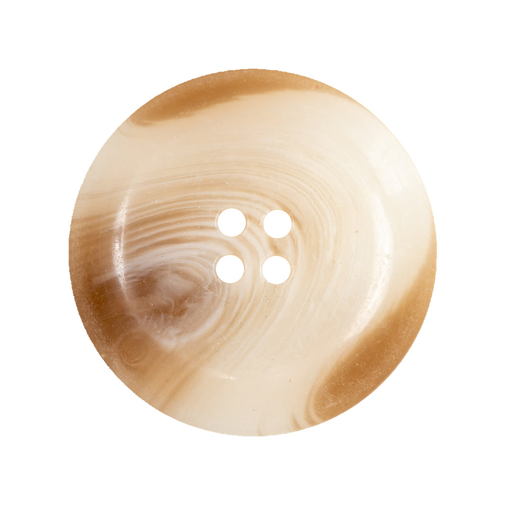 Milky White and Rawhide Translucent Swirl 4-Hole Plastic Saucer Button - 44L/28mm