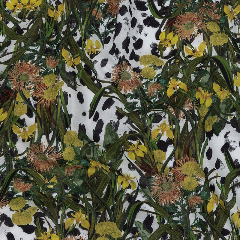 Mercerized Organic Egyptian Cotton Voile - Spotted Iris and Chrysanthemums - Toulouse Collection