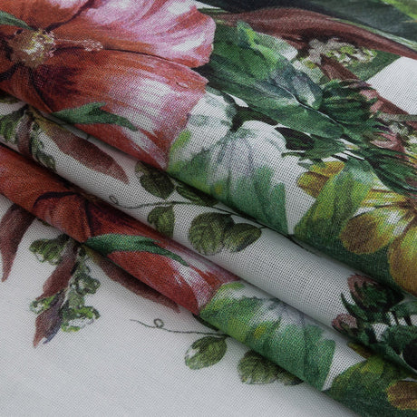 Mercerized Organic Egyptian Cotton Voile - Coral Florals and Foliage - Toulouse Collection