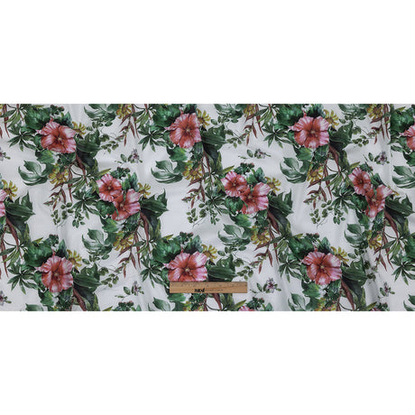 Mercerized Organic Egyptian Cotton Voile - Coral Florals and Foliage - Toulouse Collection