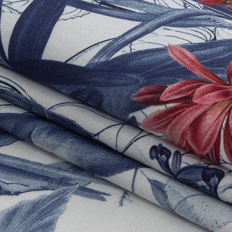Mercerized Organic Egyptian Cotton Shirting - Blue and White Tropical Birds - Ravello Collection
