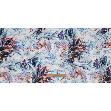 Mercerized Organic Egyptian Cotton Shirting - Blue and Salmon Rose Tropical Oasis - Ravello Collection