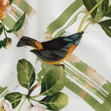 Mercerized Organic Egyptian Cotton Shirting - Leaf Green and Orange Crosshatch Brids and Florals - Ravello Collection