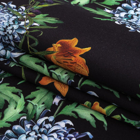 Mercerized Organic Egyptian Cotton Shirting - Tiger Lilies and Chrysanthemums - Ravello Collection