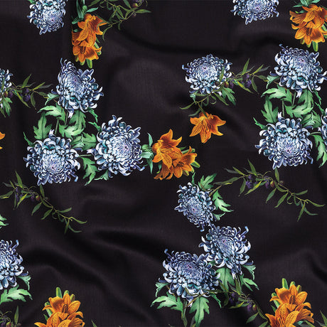 Mercerized Organic Egyptian Cotton Shirting - Tiger Lilies and Chrysanthemums - Ravello Collection