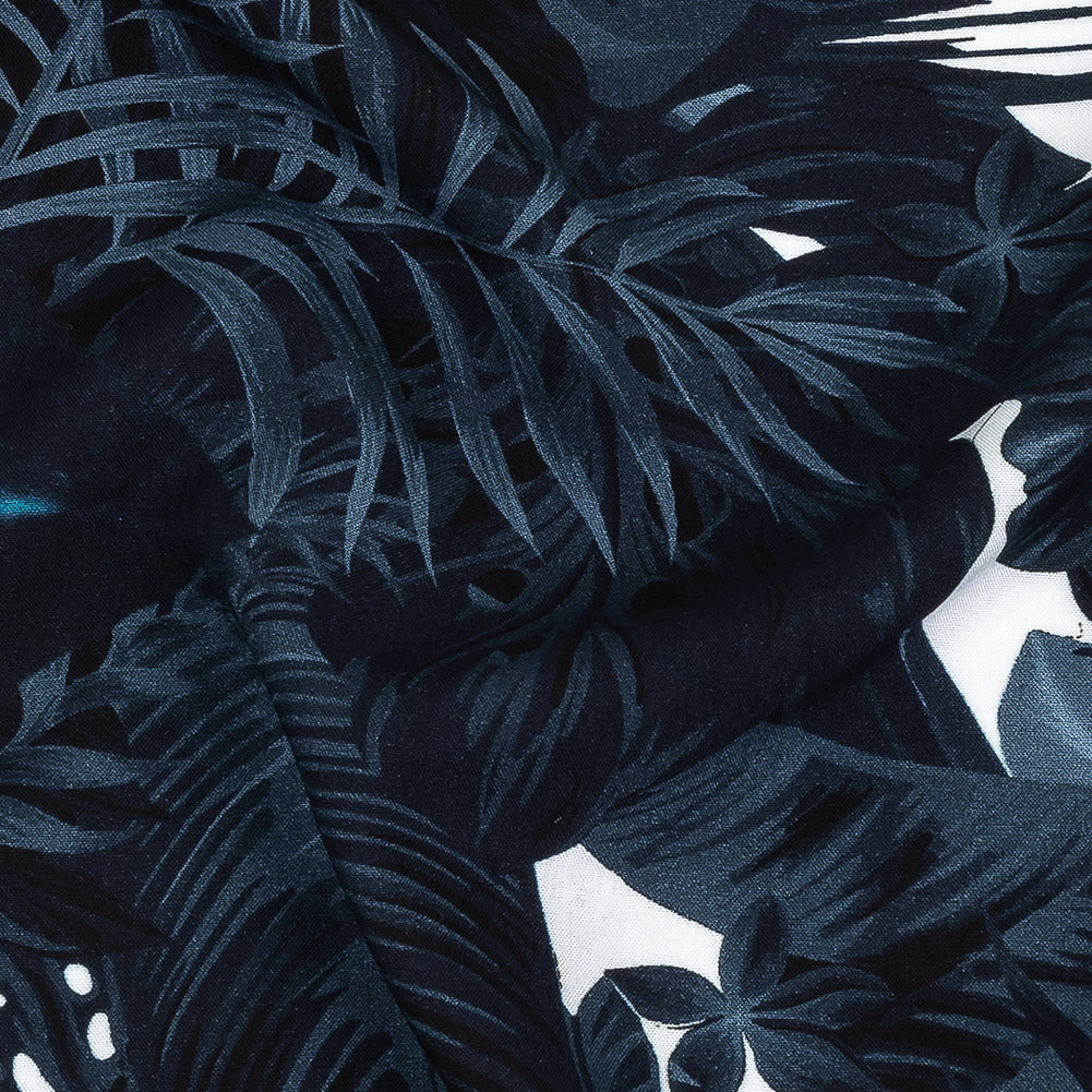 Organic Viscose Batiste - True Teal Tropical Leaves - Loreto Collection