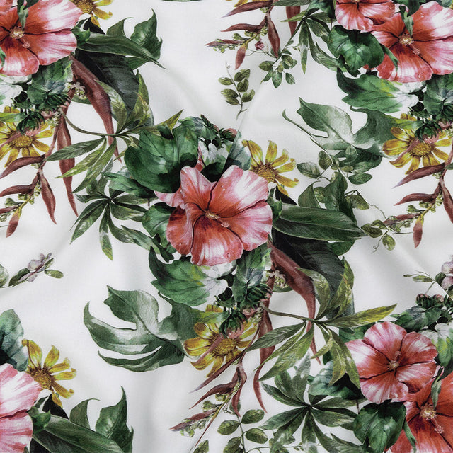 Organic Viscose Batiste - Coral Florals and Foliage - Loreto Collection