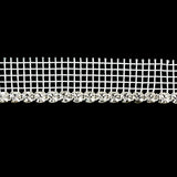 Vintage Crystal and Silver 1 Row Circular Rhinestones on White Mesh Trimming - 0.75"