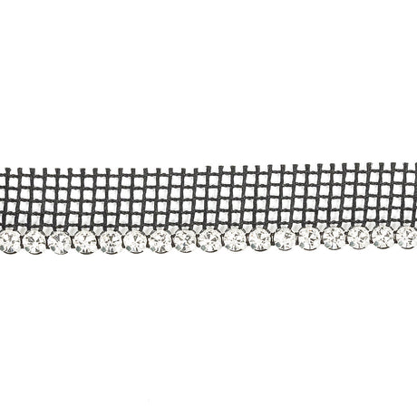 Vintage Crystal and Silver 1 Row Circular Rhinestones on Black Mesh Trimming - 0.5"