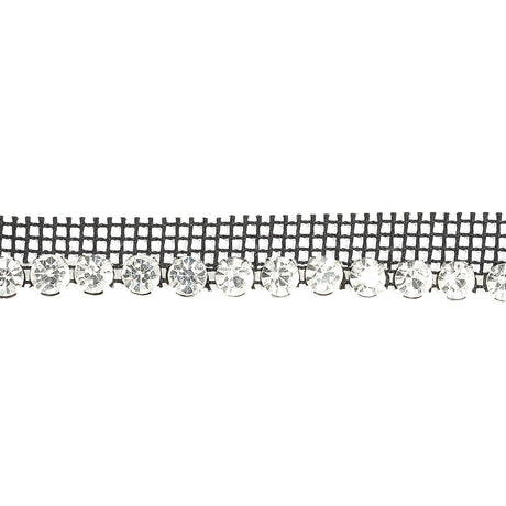 Vintage Crystal and Silver 1 Row Circular Rhinestones on Black Mesh Trimming - 0.75"