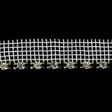 Vintage Crystal, Black and Silver 1 Row Circular Rhinestones on White Mesh Trimming - 0.75"