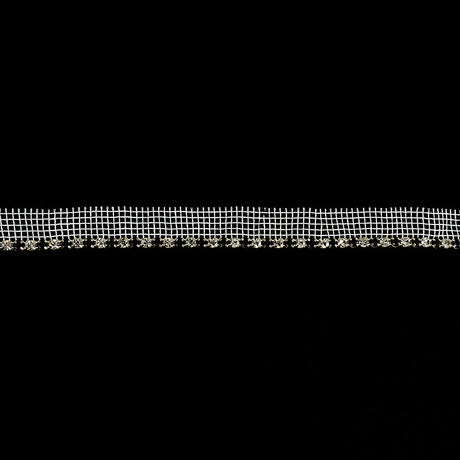 Vintage Crystal, Black and Silver 1 Row Circular Rhinestones on White Mesh Trimming - 0.75"