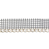 Vintage Crystal and Gold 1 Row Circular Rhinestones on Black Mesh Trimming - 0.75"