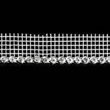 Vintage Crystal and Silver 1 Row Circular Rhinestones on White Mesh Trimming - 0.75"