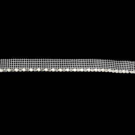 Vintage Crystal, Silver and Frosted Glass 1 Row Circular Rhinestones on White Mesh Trimming - 0.625"