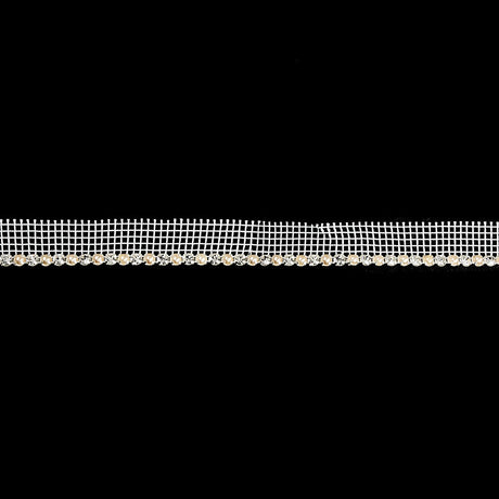 Vintage Crystal, Silver and Faux Pearl 1 Row Circular Rhinestones on White Mesh Trimming - 0.75"