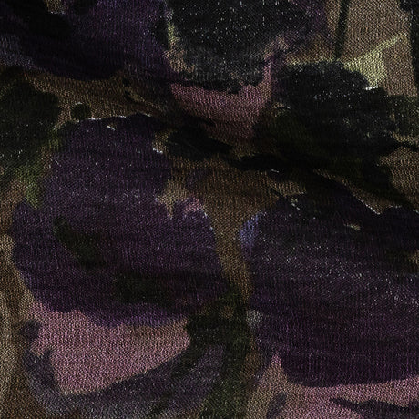 Italian Shimmering Purple and Gray Floral Vegan Crinkled Woven