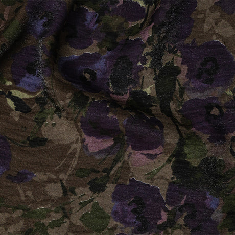 Italian Shimmering Purple and Gray Floral Vegan Crinkled Woven