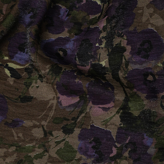 Italian Shimmering Purple and Gray Floral Vegan Crinkled Woven