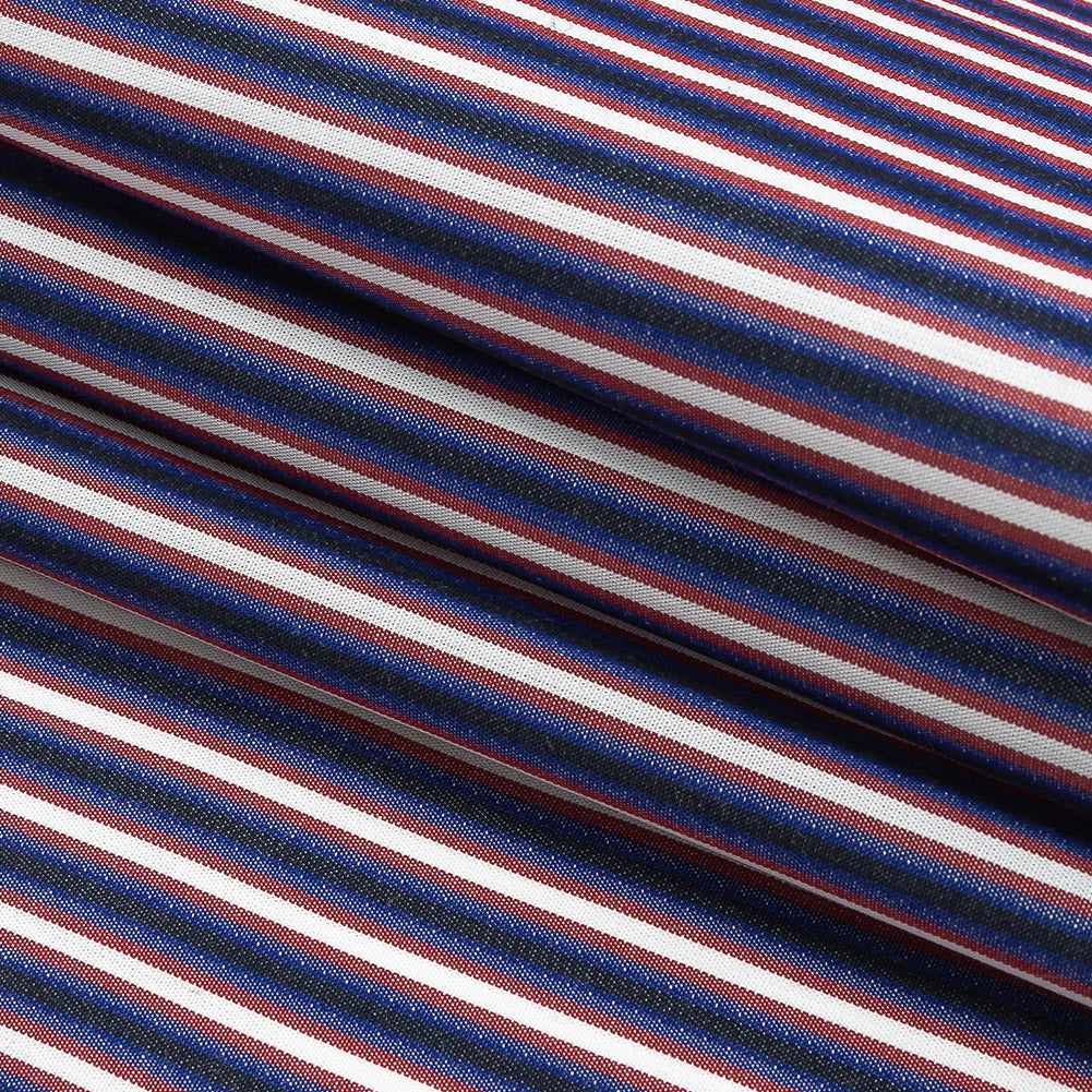 Red, White, and Blue Striped Cotton Shirting