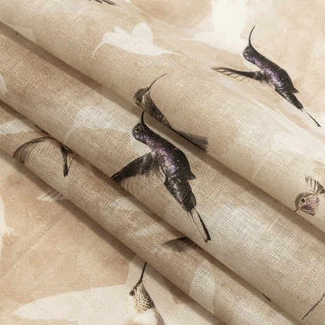 Humming Birds Printed Beige Linen Woven
