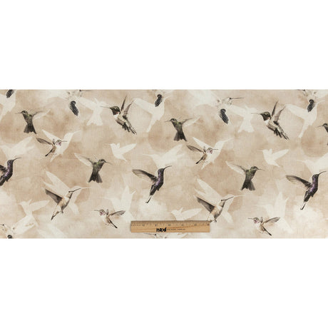 Humming Birds Printed Beige Linen Woven