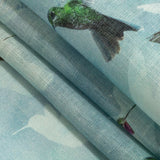 Humming Birds Printed Blue Linen Woven