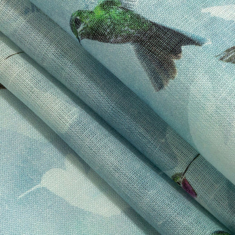 Humming Birds Printed Blue Linen Woven