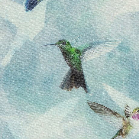 Humming Birds Printed Blue Linen Woven
