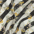 Floating Daisies over Black and White Regimental Stripes Printed Linen Woven