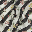French Garden Flowers over Black and White Regimental Stripes Printed Linen Woven