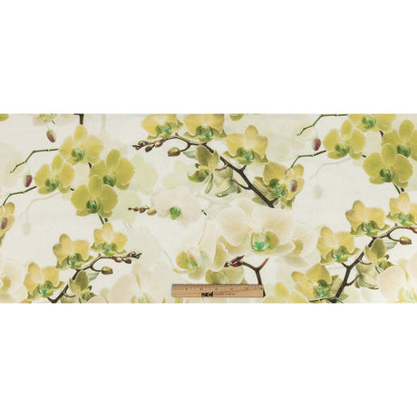 Tilted Grape Green Orchid and Tofu Printed Linen Woven