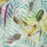 Multicolor Peacock Feathers and Aqua Ferns Printed Linen Woven