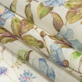 Sky Blue and Olive Watercolor Floral Printed Linen Woven