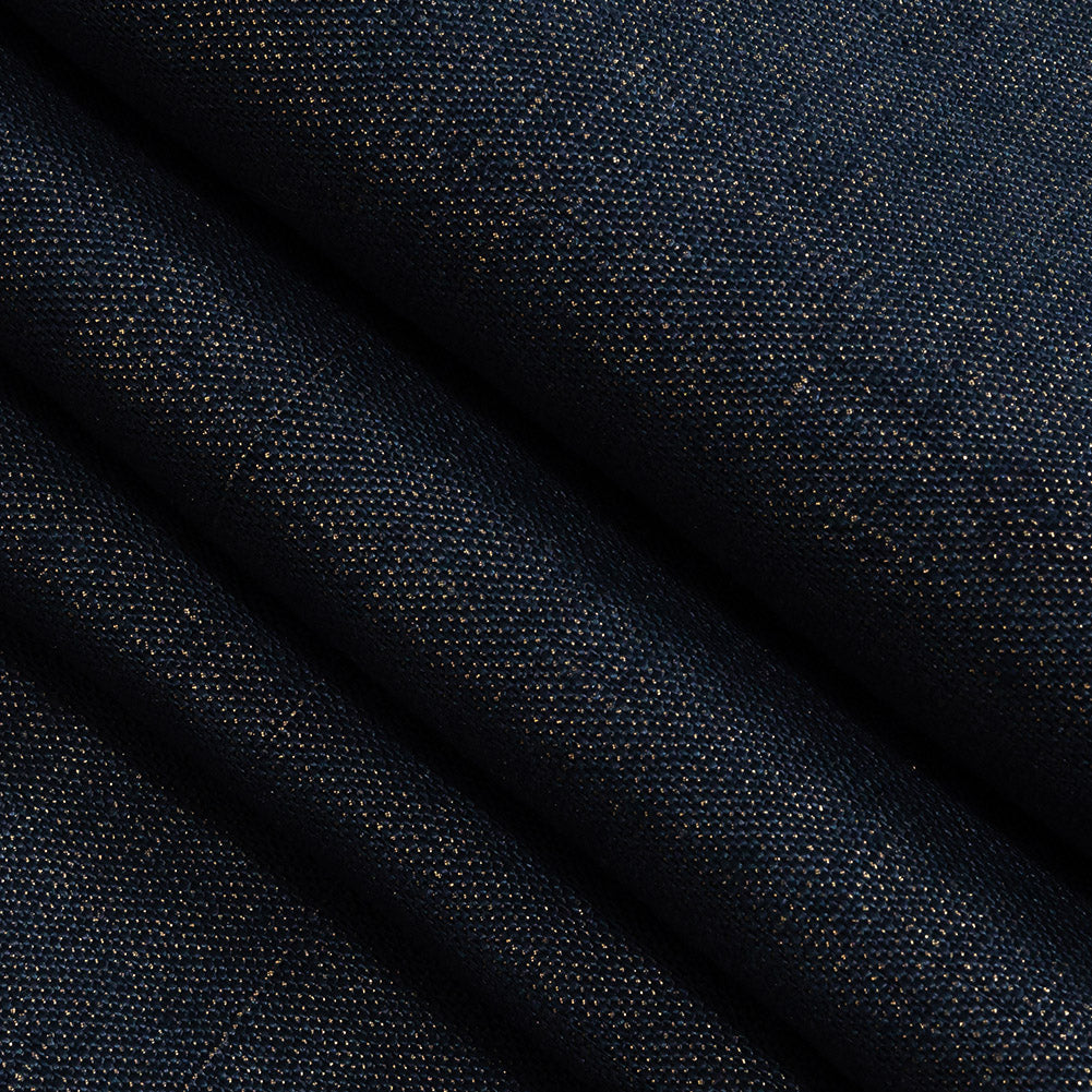 Medium Weight Linen Woven with Metallic Foiling - New Indigo and Gold - Bianca Collection