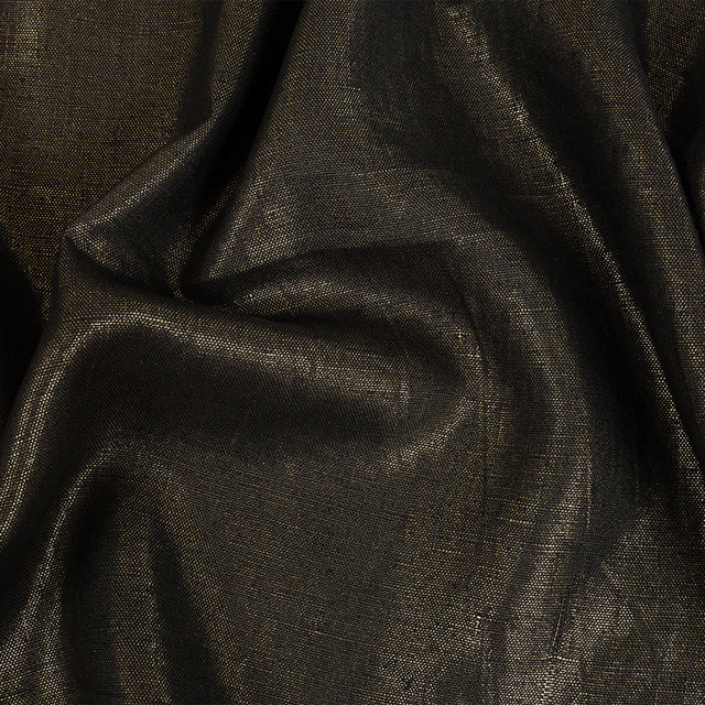 Medium Weight Linen Woven with Metallic Foiling - Smoke Grey and Gold - Bianca Collection