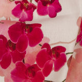 Tilted Pink Orchids and Lily White Printed Stretch Linen and Rayon Woven