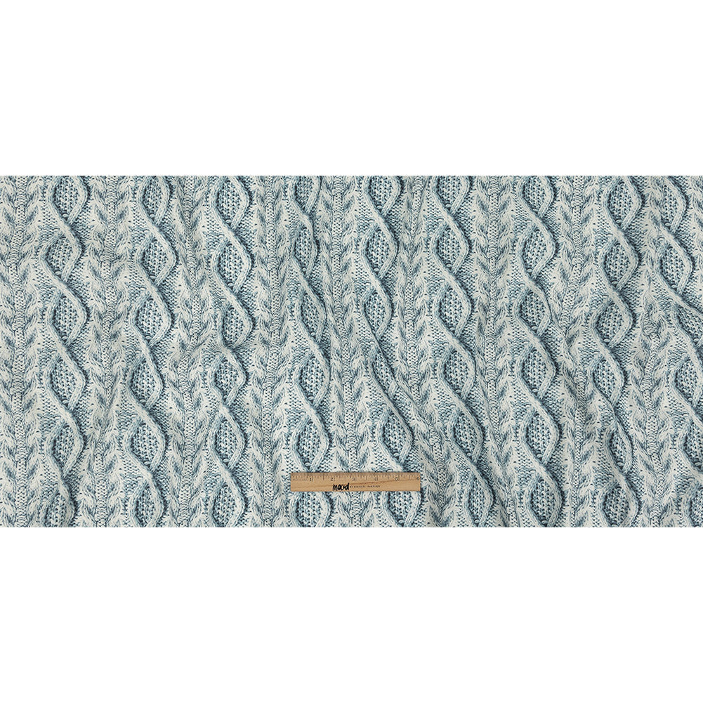 Blue Haze and Flint Stone Cable Knit Printed Stretch Linen and Rayon Woven