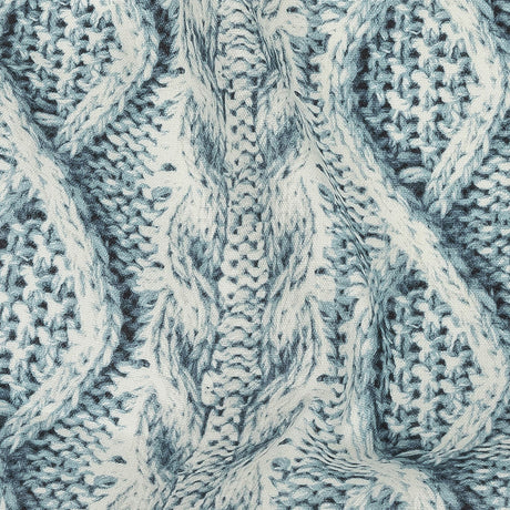 Blue Haze and Flint Stone Cable Knit Printed Stretch Linen and Rayon Woven