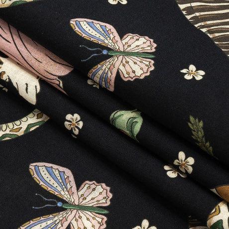 Cotton Voile Print - Black Animals and People - Mood Exclusive Elysian Menagerie