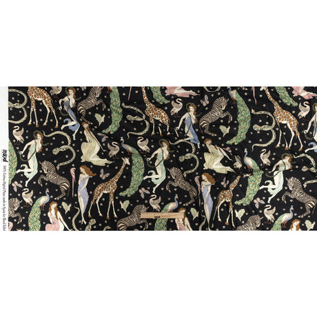 Cotton Voile Print - Black Animals and People - Mood Exclusive Elysian Menagerie