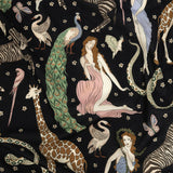 Cotton Voile Print - Black Animals and People - Mood Exclusive Elysian Menagerie