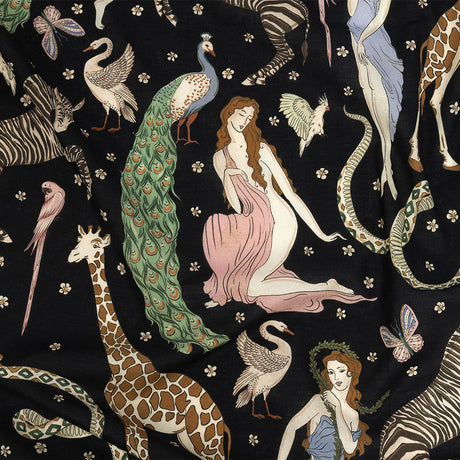 Cotton Voile Print - Black Animals and People - Mood Exclusive Elysian Menagerie