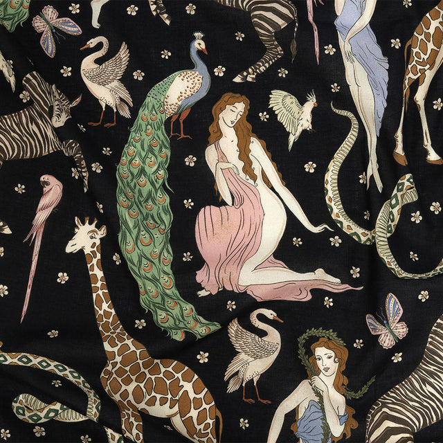 Cotton Voile Print - Black Animals and People - Mood Exclusive Elysian Menagerie