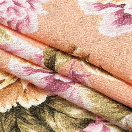 Gauzy Viscose Crepe Print - Peach Pink and Yellow Floral - Mood Exclusive Antique Rose Petals