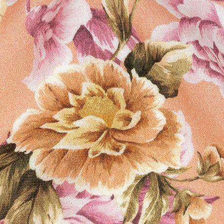 Gauzy Viscose Crepe Print - Peach Pink and Yellow Floral - Mood Exclusive Antique Rose Petals