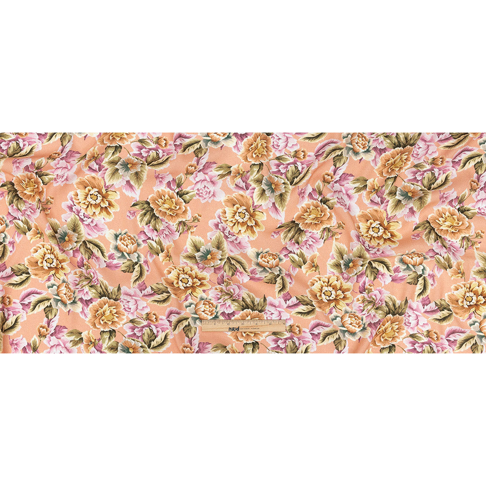 Gauzy Viscose Crepe Print - Peach Pink and Yellow Floral - Mood Exclusive Antique Rose Petals