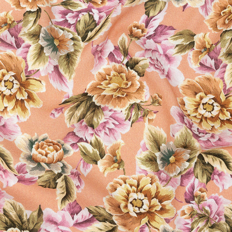 Gauzy Viscose Crepe Print - Peach Pink and Yellow Floral - Mood Exclusive Antique Rose Petals