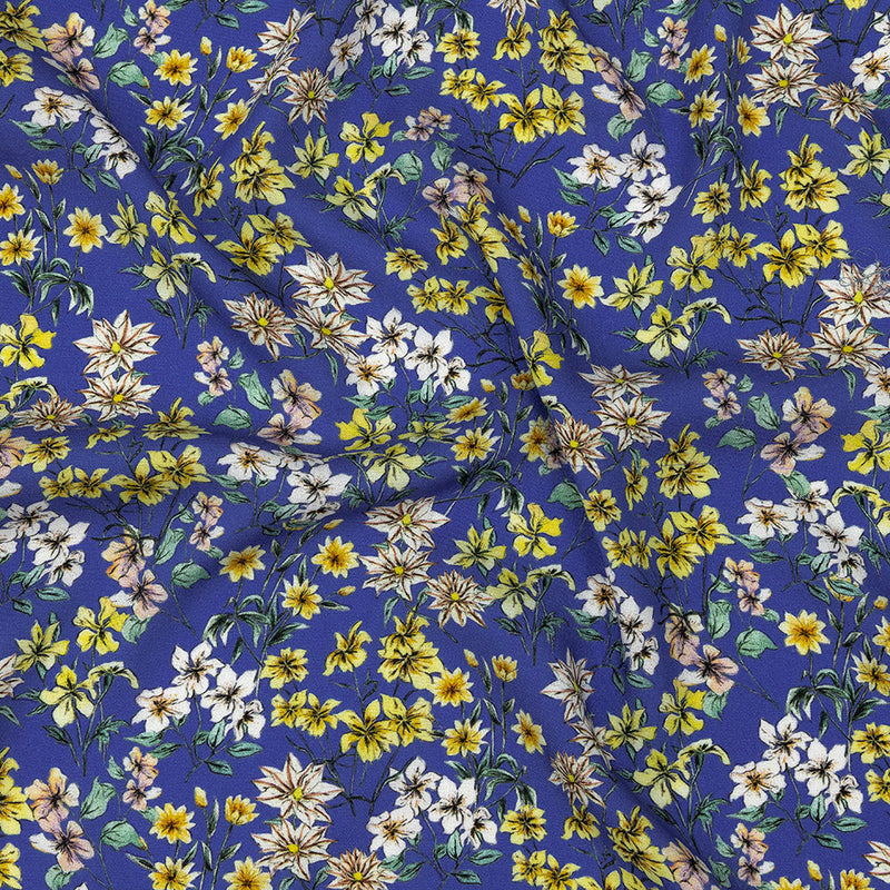 Mood Exclusive Cobalt Blue Dainty Daffodils Viscose Twill