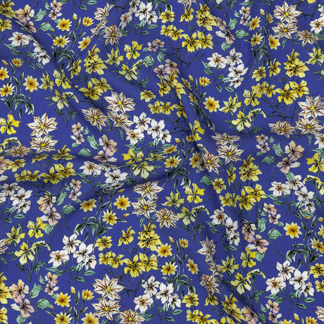 Mood Exclusive Cobalt Blue Dainty Daffodils Viscose Twill